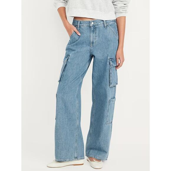 NWT Old Navy Mid-Rise Baggy Wide-Leg Cargo Jeans Blue Denim Women's Plus Size 16 - Picture 11 of 11
